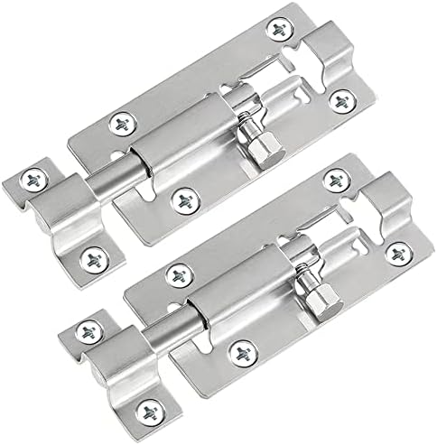 FATLODA 2 Pack Barrel Bolt Latch, Slide Bolt Latch 3 Inches Slide Latch Lock, Thickened Stainless Steel Sliding Lock for Door, Brushed Finish Sliding Bolt Lock, Sliding Bolt Latch with 12PCS Screws