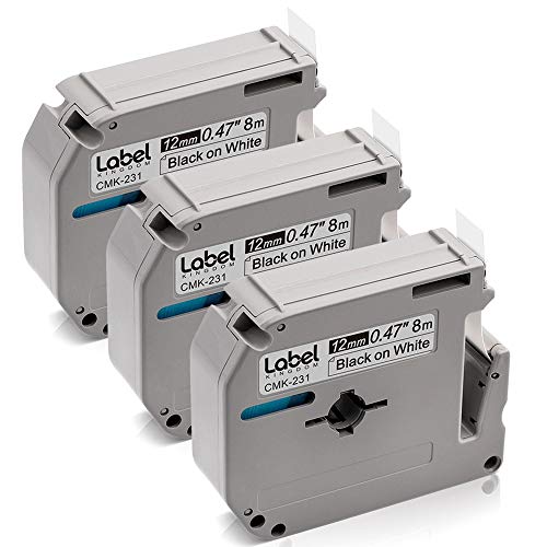 Label KINGDOM Compatible Label Tape Replacement for Brother P-touch M Tape 12mm 0.47 Inch M231 MK231 M-K231, Black on White, Use for Brother Label Maker PT-M95 PT-90 PT-70BM PT-65 PT85, 3-Pack