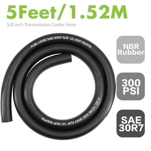 Image of Jeemiter 5 /8 inch ID Fuel Line Hose 5FT - Extra High Flow SAE 30R7 NBR Rubber - Large Diameter Kit with 10 Clamps for High HP Diesel, Racing, Marine & Industrial Use