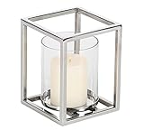 Deco 79 Stainless Steel Pillar Hurricane Lamp, 5' x 5' x 7', Silver