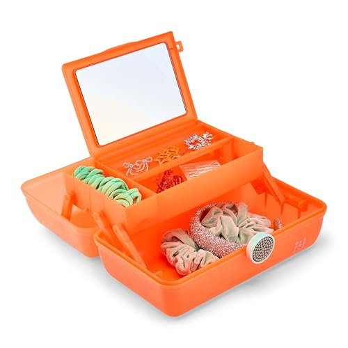 Image of Caboodles On-The-Go Girl Makeup Box, Orange Shimmer, Show Girl Collection, Hard Plastic Makeup Organizer Box, Built-In Mirror, Secure Latch for Safe Travel, Spacious Storage for Large Items
