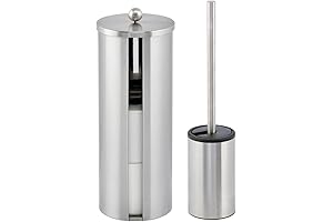 mDesign Glass Toilet Paper Holder: Modern Brushed Steel Paper Roll Storage Organizer for Bathroom