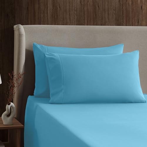 Image of Nestl Twin Bed Sheet Set - Bright Blue - 3-Piece Deep Pocket | Instantly Soft, Night-One Ready (No Wash Required). Fits 16-Inch Deep Pockets, 360-Degree Elastic Grip