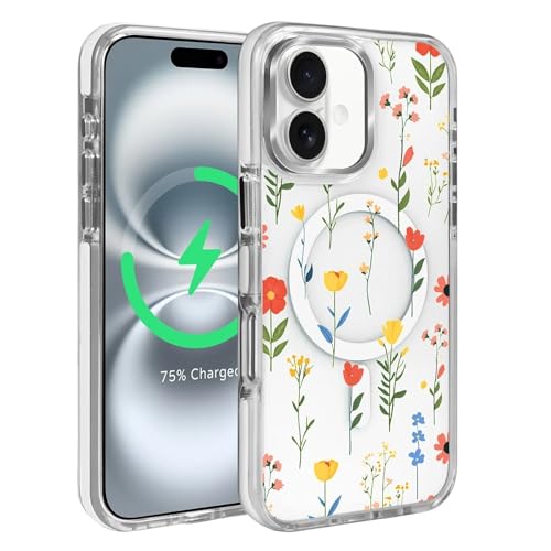 Teonvpu for iPhone 15 Case, Clear with Floral Colorful Pattern Campatible with Magsafe Soft Protective Case for Women Girl (White) - image 2