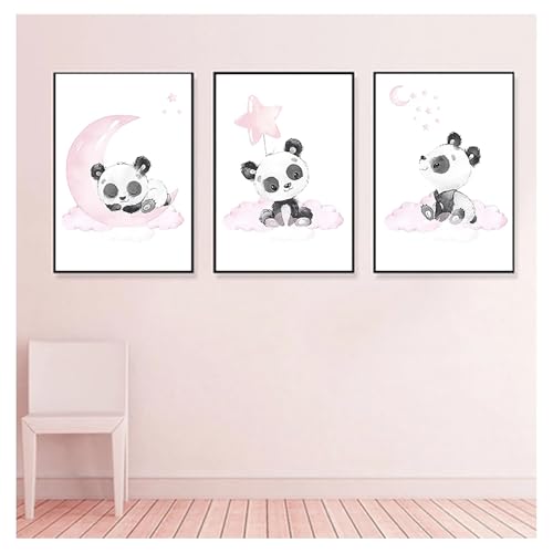 Tableau panda rose lune deco pépinière pour éveiller les nuits de bébé
