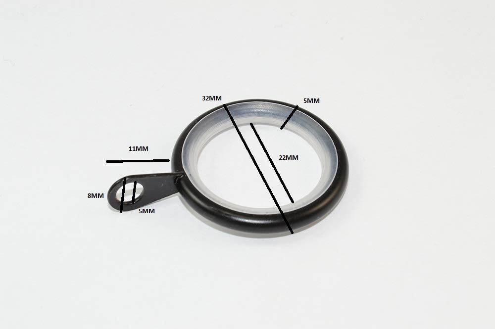 10 x Curtain Drape Rod Rings Silent Fixed Eye Black ID 25mm - OD 32mm