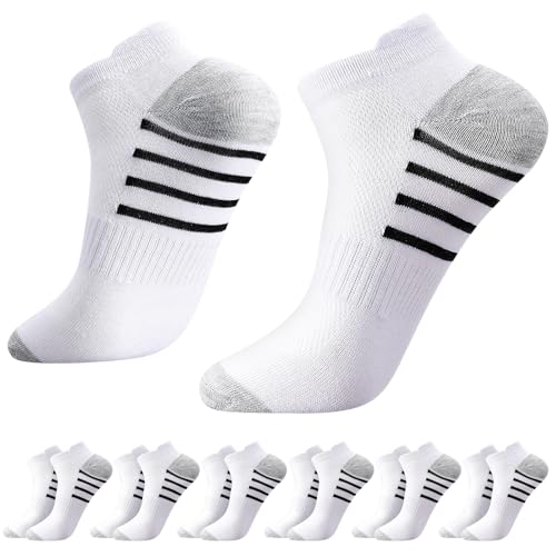 6-Pack Mens Ankle Socks, White Breathable Low Cut Socks for Men with Air Mesh, Size 6-12