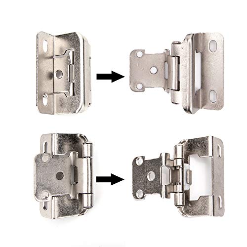 Home Master Hardware 1/2" Overlay Semi Partial Wrap Cabinet Hinges (25 Pair - 50 Pcs), Self Closing Cabinet Hinge For Variable Kitchen Bathroom Cabinet Doors, Satin Nickel #TOP3