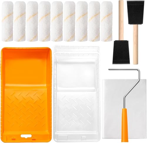 CoatPro Twools Paint Roller Kit 16 Piece, 4 Inch Microfiber Paint Rollers with Ergonomic Handle, Small Roller Paint Brush, Paint Tray with Liners, Perfect for House Painting