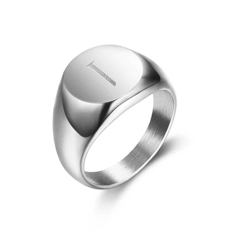BOBIJOO Jewelry - Chevalière Bague Femme Initiale Gravée Acier 316 Argenté - 48 (4 US), I - Argent