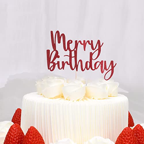 Merry Birthday Cake Topper - Winter Christmas Glitter Red Santa Cake Topper Joyeux Noel Happy New Year Christmas Holidays Party,Party Cake Decoration Supplies #TOP3