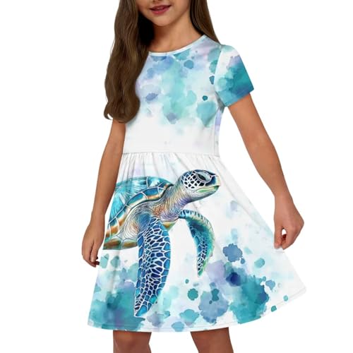 Girls Short Sleeve Dresses with Pockets Cute Dresses for Girls 3-16 Years Old