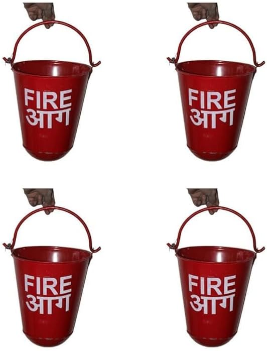 Iron Safety Fire Bucket for Fireplace Burning Wood Indoor Outdoor Ashes Carrier Container 9L Red Color (Pack of 4)