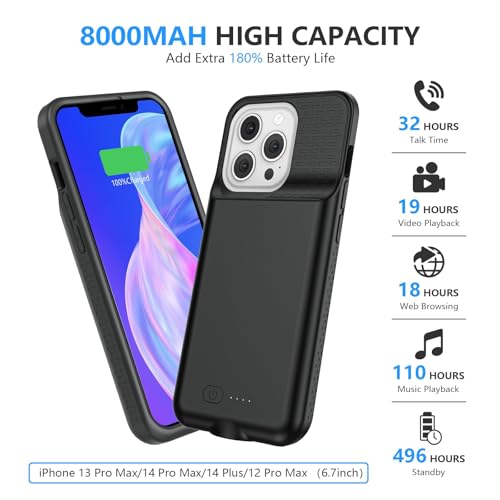 BOPPS Battery Case for iPhone 14 Pro Max/13 Pro Max/14 Plus,【2026 New】 Powerful 8000mAh Portable Extended Charger Case Cover for iPhone 14 Pro Max/14 Plus/13 Pro Max Charging Case (6.7inch),Black - Image 2