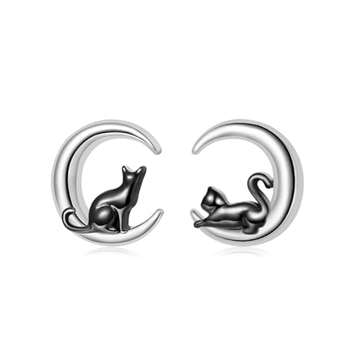 Gnoce Cat Moon Earrings Sterling Silver Stud Earrings