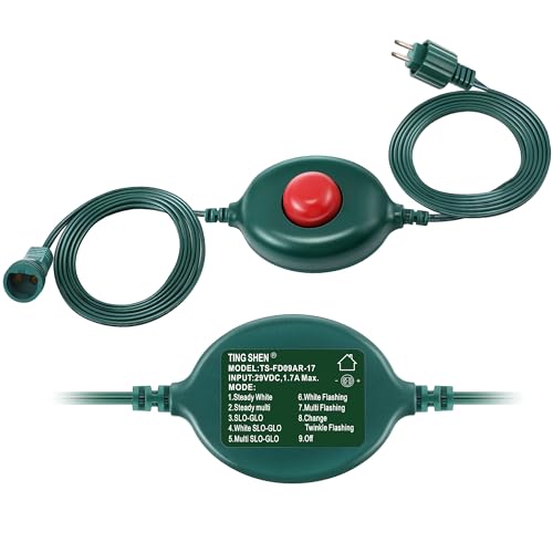 Meonum 1/2 inch Plug Extension Cord for Christmas Tree Lights, Foot Switch 9 Light Modes, 15FT Extension Cord Foot Pedal Compatible with TS-8W29V TS-12W29V TS-13W29V TS-18W29V TS-26W29V TS-48W29V
