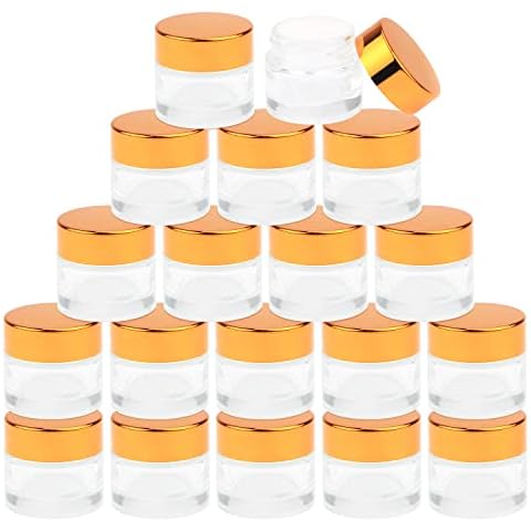 10 Gram Glass Cosmetic Containers 19 Packs Round Sample Jars Cosmetic Cream Bottles Makeup Pots Container Vials with Gold Lids Cover