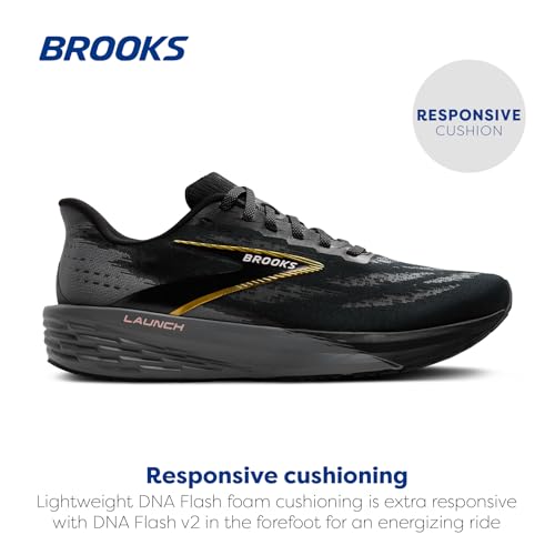 Brooks Men’s Launch 11 Neutral Running Shoe - Black/Grey/Gold - 10.5 Medium