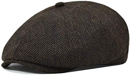 VOBOOM Men Wool Blend Newsboy Cap 8 Panel Hat Tweed Cap Herringbone Cabbie Flat Cap (Herringbone Coffee)