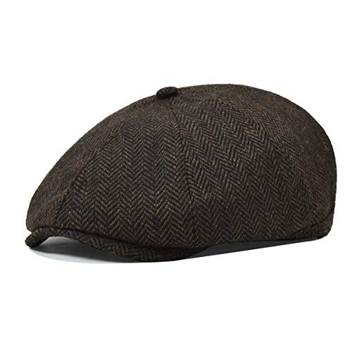 Voboom Men Wool Blend Newsboy Cap 8 Panel Hat Tweed Cap Herringbone Cabbie Flat Cap (Herringbone Coffee) #TOP3