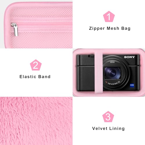 Canboc Carrying Case for Sony RX100 VII/ RX100 VI/ RX100 V/ RX100 IV/ RX100 III Compact Digital Camera, Point and Shoot Vlogging Camera Bag, Zipper Mesh Pocket fits USB Cable, Batteries, Pink by Canboc - Image 6