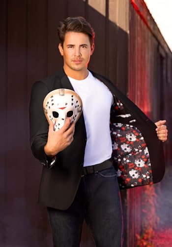 Officially Licensed Friday The 13th Men's Blazer, Jason Voorhees Pattern Open Front Casual Work Business Jacket3