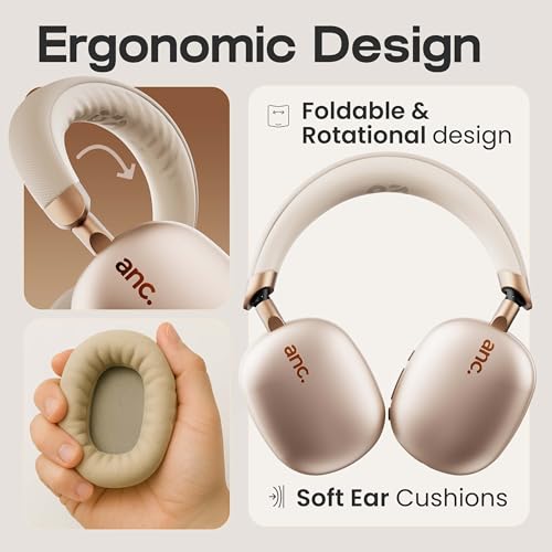 Image of GOBOULT Fluid X Pro ANC Calling, 70Hrs Battery Life, 40mm Boosted Drivers, Foldable Design Bluetooth & Wired Headset (Sand Beige)