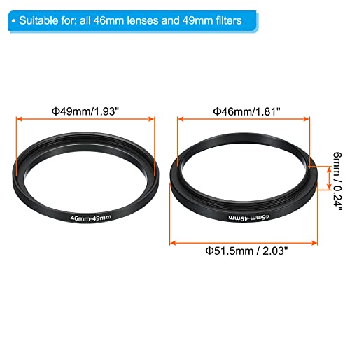 Image of PATIKIL 46mm-49mm Metal Step Up Ring, 2 Pack Camera Lens Filter Adapter Ring Aluminum Filter Adapter Ring for Camera Lenses Hood, Black