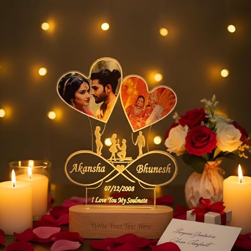 Image of Gift for Her as Personalized 3D Illusion Photo Multi Color Custom Acrylic Lamp Gift. 3D Night Light Gift for Wife. Custom Led Lamp Gift for Girlfriend