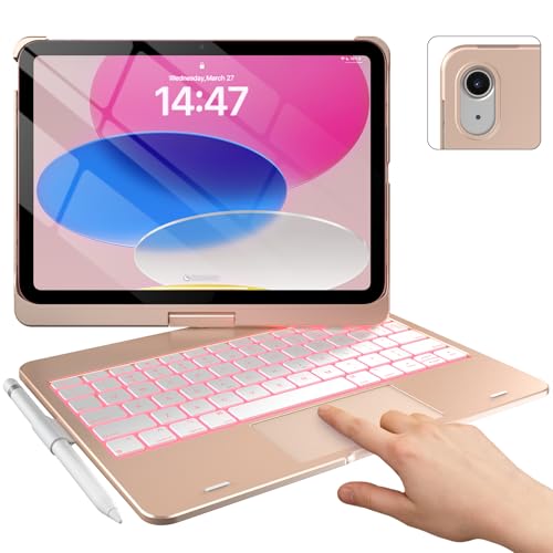 Image of typecase Touch iPad 11th 10th Generation Case with Keyboard (11 inch 2025, A16 & 10.9 inch 2022) - 360 Rotatable, 11-Color Backlit, Multi-Touch Trackpad, Pencil Holder, Thin & Light - Rose Gold
