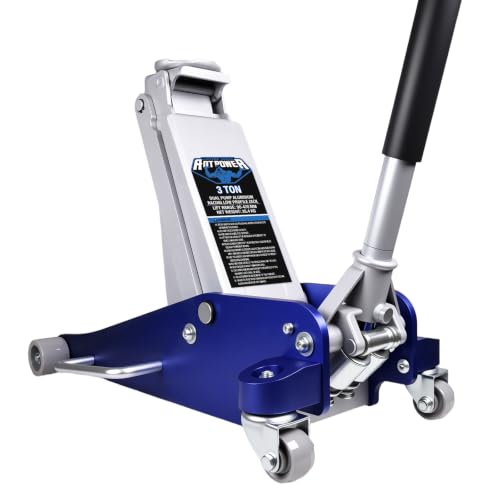 Image of 3 Ton Aluminum Floor Jack, Low-Profile Dual-Piston Rapid Lift Pump, 3-9 /16 inch-18-1 /2 inch Lift Range, ASME /ANSI Certified, Lightweight Heavy-Duty Racing Jack for Cars, SUVs & Trucks (3 Ton Aluminum)