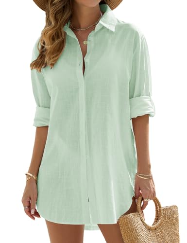 Camisa de bikini verde menta para mujer en talla S cubierta de playa con cuello en V