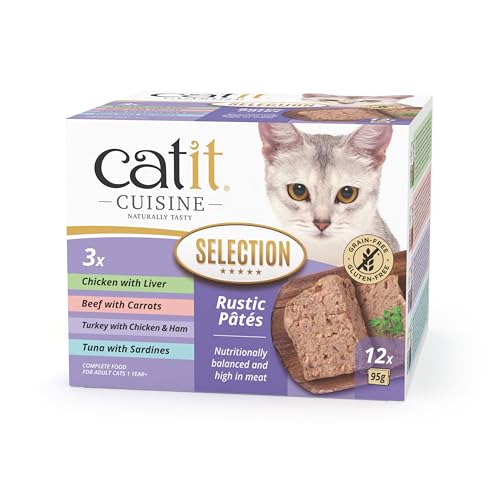 Catit Cuisine Variety Pâté, Grain Free Wet Cat Food in Gravy, Real Meat Food for Adult Cats, 95g Tetra Pack x12