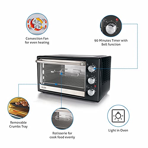 Image of Glen Multi Function OTG (Oven Toaster Griller ) 42 Litre 2000 Watt with Rotisserie and Convection Fan, 90 Minutes Timer (5042 BLRC, Black)