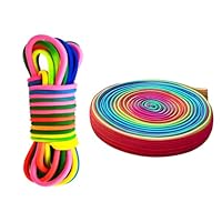Joysuelly 2 Stück Gummitwist Kinder Set, Hüpfgumm Gummi Twist Spielzeug, Hüpfgummi Regenbogen Band für Kinder ab 6 7 8 9 10 Jahre, Hüpfspiele Drinnen und Draußen (5M Lange Runde+3M Lange Flache)