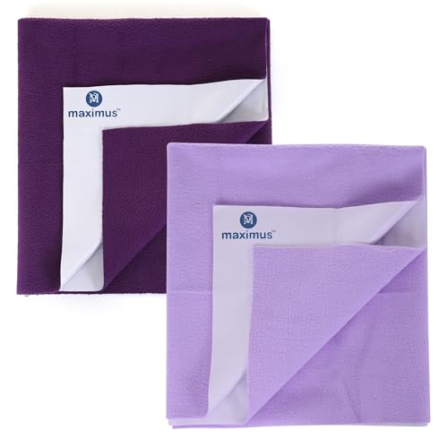 Image of Maximus Waterproof Quick Dry Sheet for Baby Pack of 2 | Bed Pad Extra Absorbent Washable Matress Protector | Baby Bed Protector Sheet for Toddler Children (100x70 cm) (Purple and Voilet, Medium)
