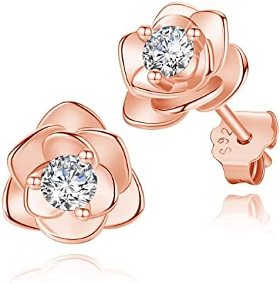 Rose Gold Plated Flower Stud Earrings with Cubic Zirconia Hypoallergenic Earrings for Women