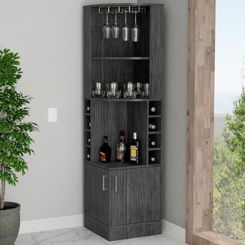 HRVEOCEI 71 Inch Corner Wine Cabinet for Dining Room, Tall Corner Bar Cabinet for Liquor, Kitchen Corners Storage Cabinets with Doors, Farmhouse Corners Cabinets with Wine Rack for Living Room (Grey)