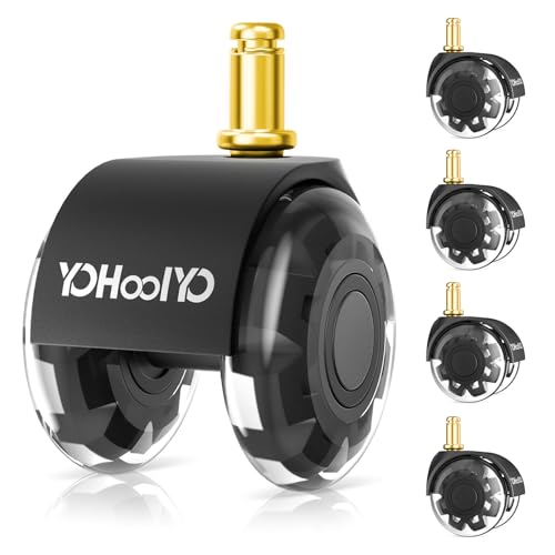 YOHOOLYO Set di 5 ruote per sedia da ufficio, 10 x 22 mm, ruote per sedie girevoli, silenziose e morbide, per sedie da ufficio, sedie da scrivania, mobili e pavimenti (non per 1KEA 10 mm)