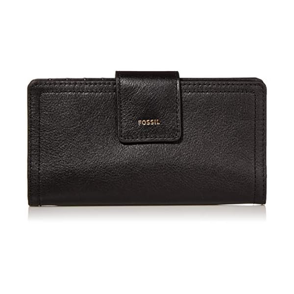 Fossil Women's Logan Leather Wallet RFID Blocking Tab Clutch, Black (Model: SL7830001)