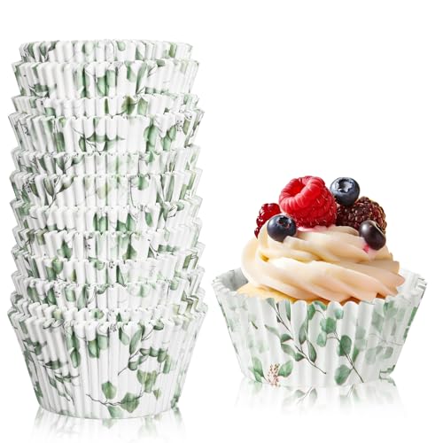 WILLBOND 300 Count Greenery Cupcake Liners Cupcake Wrappers Baking Cups Green Baking Liners Holders for Baby Shower Wedding Bridal Showers Birthday Party Decorations