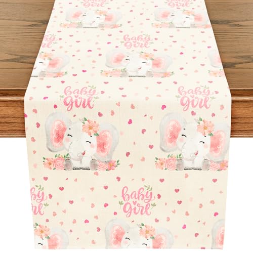 Wrapaholic WBTB-13-BABYGIRL Baby Girl Pink Elephant Table Runner cover