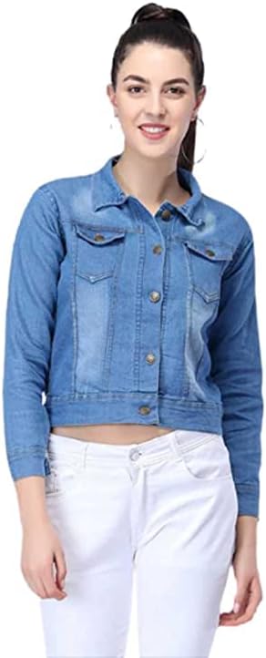 Solid Women Regular Denim Jacket (Jacket Shaded Light Blue (L))