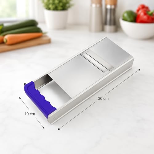 Image of Stainless Steel Vegetable Slicer with Handle | Heavy-Duty Manual Slicer for Potato, Onion, Chips & Salad Cutting | Durable Kitchen Mandoline Slicer with Sharp Blades