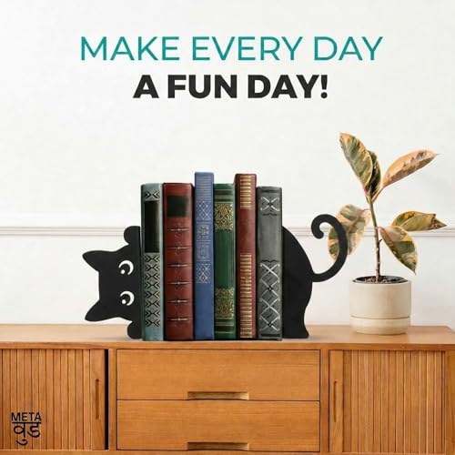 Image of Cute Cat Metal Bookends Set of 2 Heavy Duty Book Ends for Shelves Desk Decorative Bookend Book Organizer Non Slip Book Holder Stand for Office Home Study Room Gifts for Book Lovers