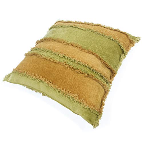 Image of Encasa XO Chenille Cushion Covers (Pack of 2) with Patchwork 40x40 cm - Mix & Match Pillow Covers in Bright Colours for Living Room, Sofa, Bedroom - Olive+Mustard