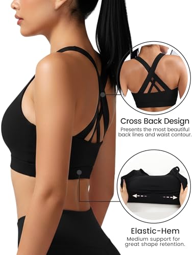 Sports Bras for Women High Support Large Bust, Outdoors High Impact Yoga Wireless Padded Bras for Sagging Breasts,White Padded Low Back Athletic Sleep Workout Strappy Racerback Sports Bra Black M