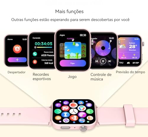 Relógio Inteligente Feminino Rosa, Smartwatch 1.85