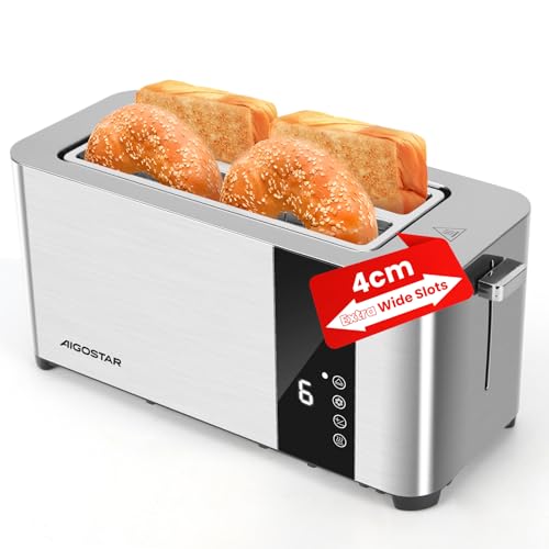 Aigostar Long Slot Toaster 4 Slice with LCD Display & Extra Wide Slots