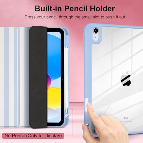Loyrina Case for iPad (A16) 11th Generation 11 inch 2025 /iPad 10th Gen 10.9 2022- Aesthetic Blue White Striped Trifold Cover Protection with Clear Back Shell Magnetic Wake Sleep, Stripe Blue by Loyrina - Used condition - Image 5